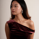 Fringe chandelier diamond earring worn on model