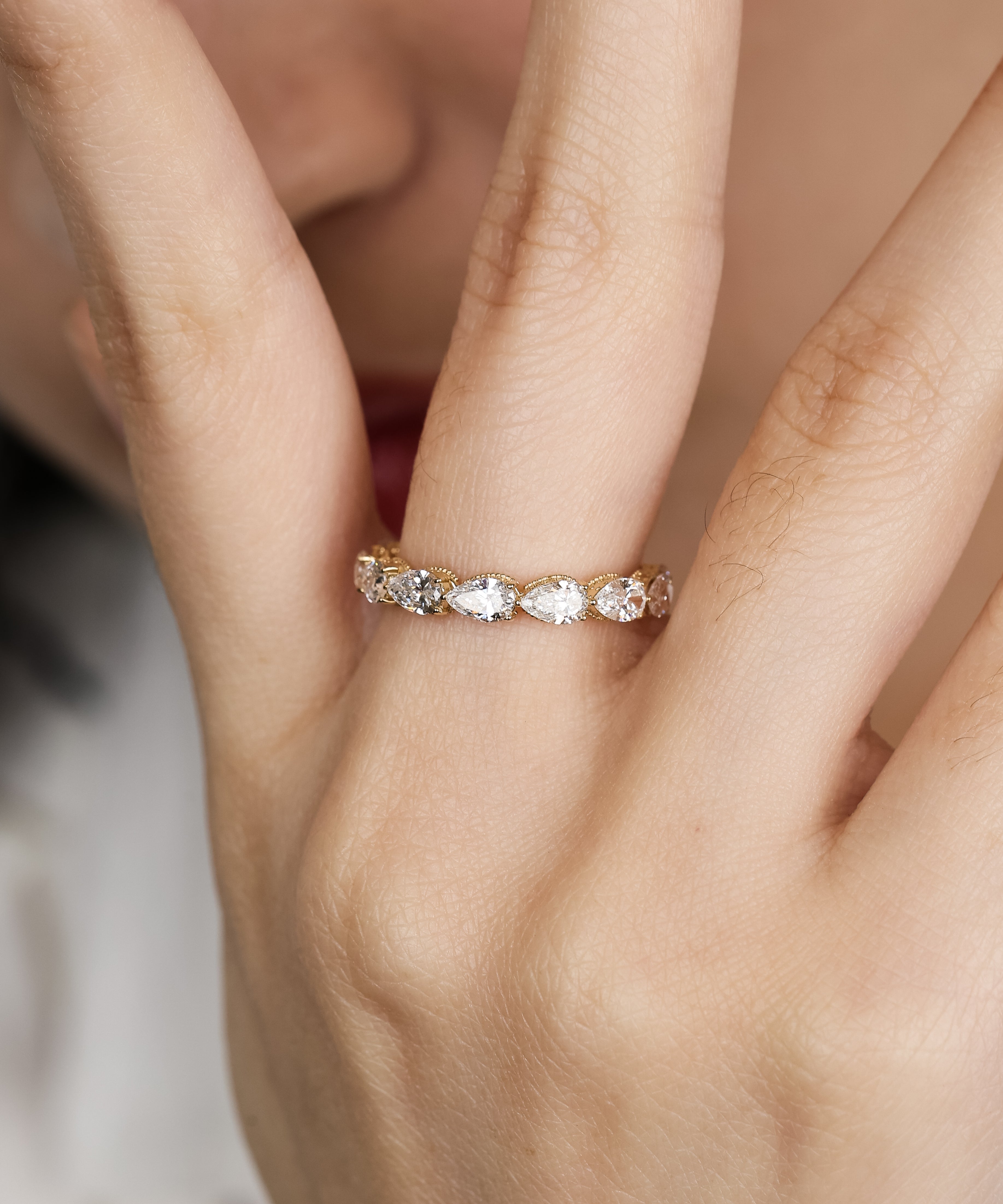 Pear Milgrain Eternity Band