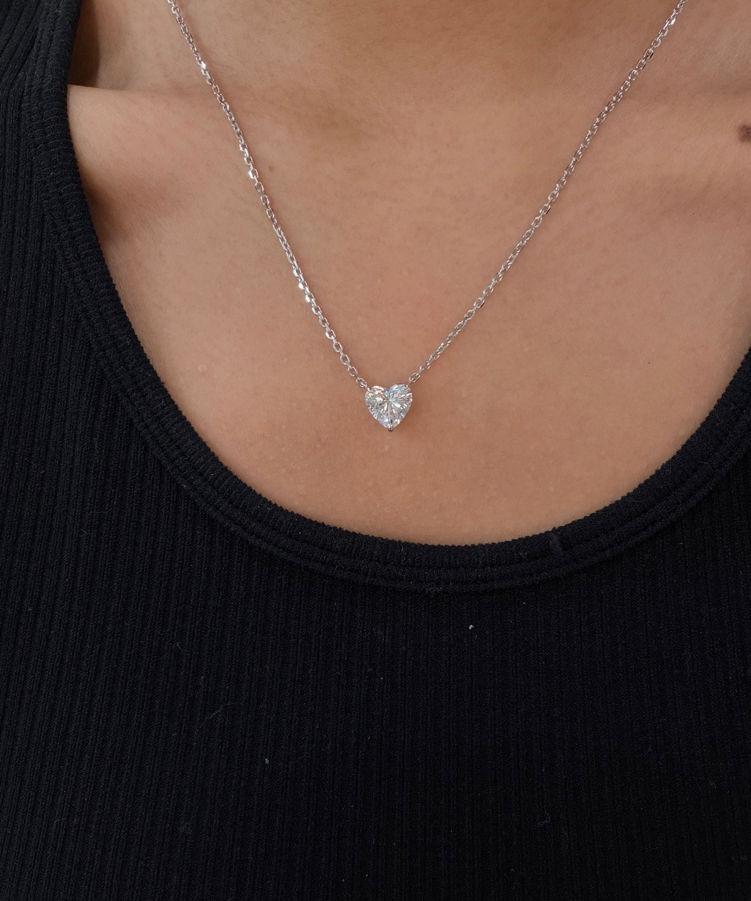 Heart Solitaire Pendant 2CT worn on model