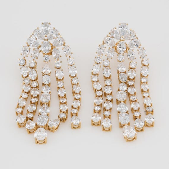 Lab Grown Diamond Chandelier Earrings 11 ct 14K Yellow Gold