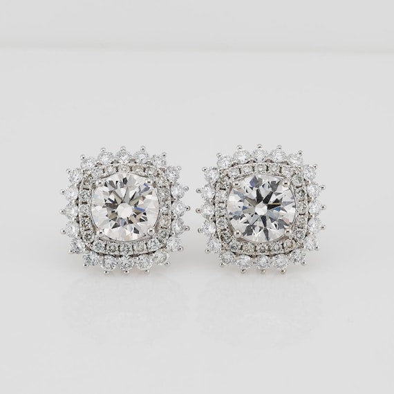 Lab Grown Diamond Halo Stud Earrings Sunburst 5.36 ct 14K Yellow Gold
