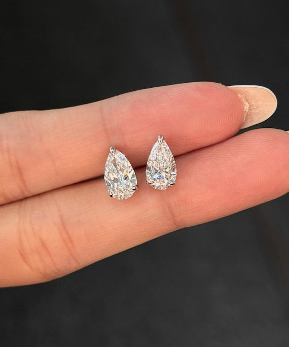 Pear Lab Grown Diamond Stud Earrings 1 ct 18K White Gold