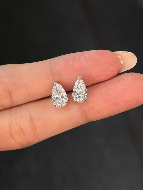 Pear Lab Grown Diamond Stud Earrings 1 ct 18K White Gold