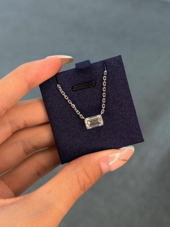 2 ct Emerald Cut Lab Grown Diamond Necklace 14K White Gold