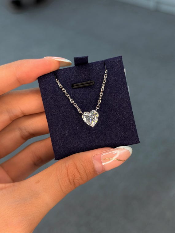 2 ct Heart Lab Grown Diamond Necklace 14K White Gold