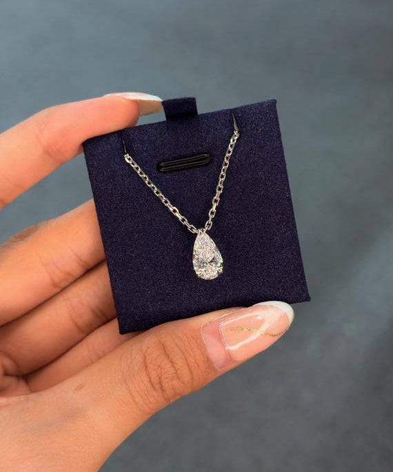 2 ct Pear Lab Grown Diamond Solitaire Necklace 14K White Gold
