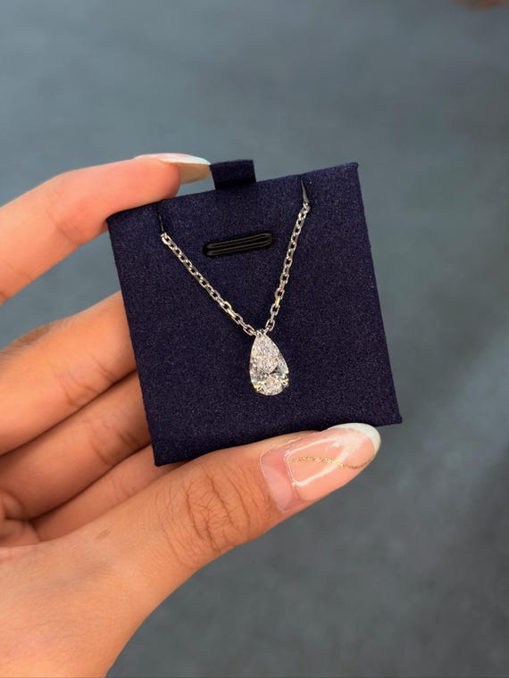 2 ct Pear Lab Grown Diamond Solitaire Necklace 14K White Gold