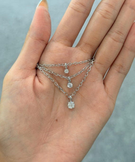 Lab Grown Diamond Solitaire Necklace 925 Sterling Silver
