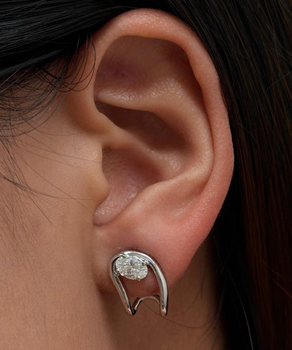 Lab Grown Diamond Huggie Earrings, Oval 0.79 ct 9K White Gold