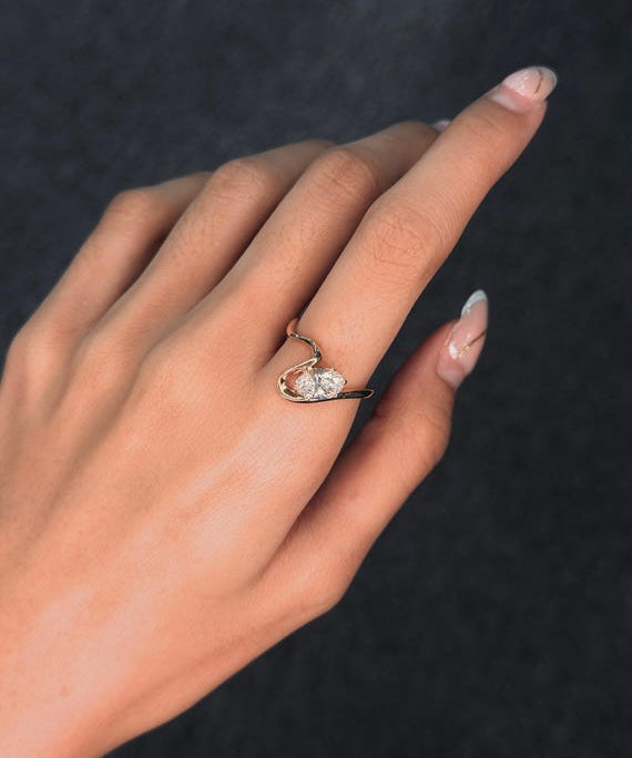 1.05 ct Oval Lab Grown Diamond Ring 9K Yellow Gold Wave Band