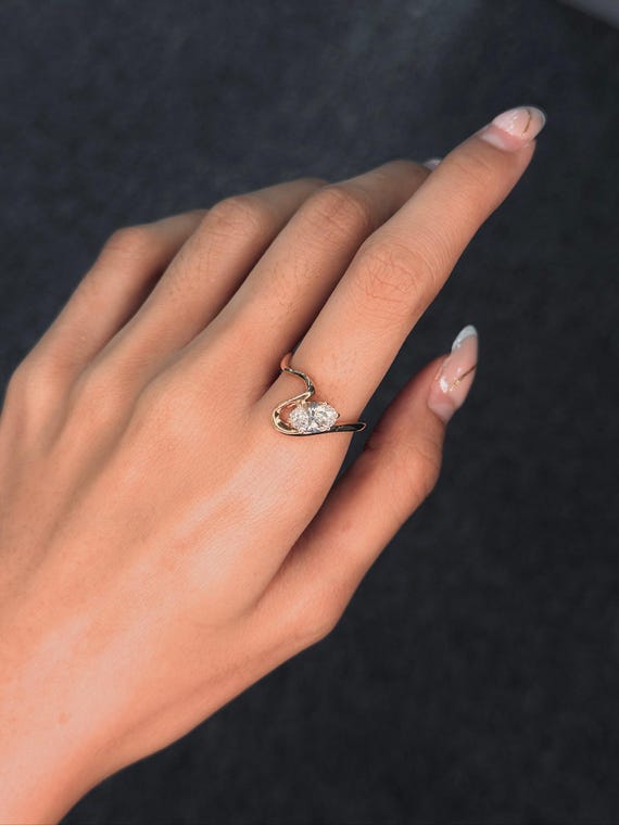 1.05 ct Oval Lab Grown Diamond Ring 9K Yellow Gold Wave Band