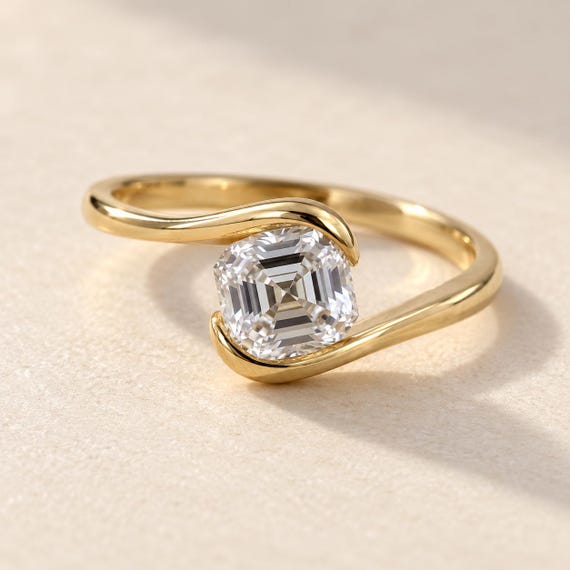 1.02 ct Asscher Lab Grown Diamond Ring 9K Yellow Gold Bypass