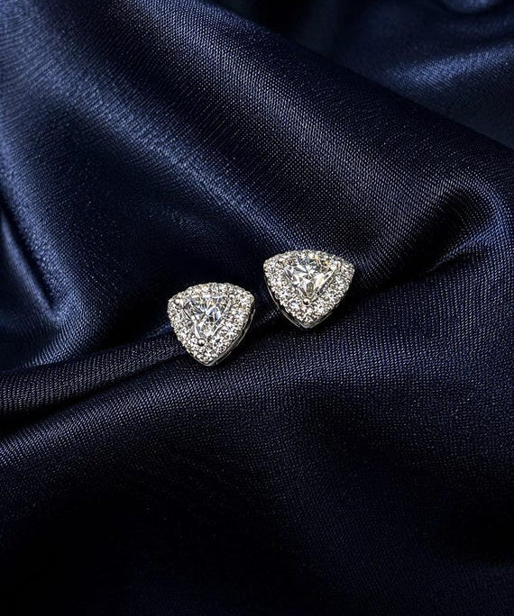 Lab Grown Diamond Halo Stud Earrings Trillion 0.59 ct 14K White Gold
