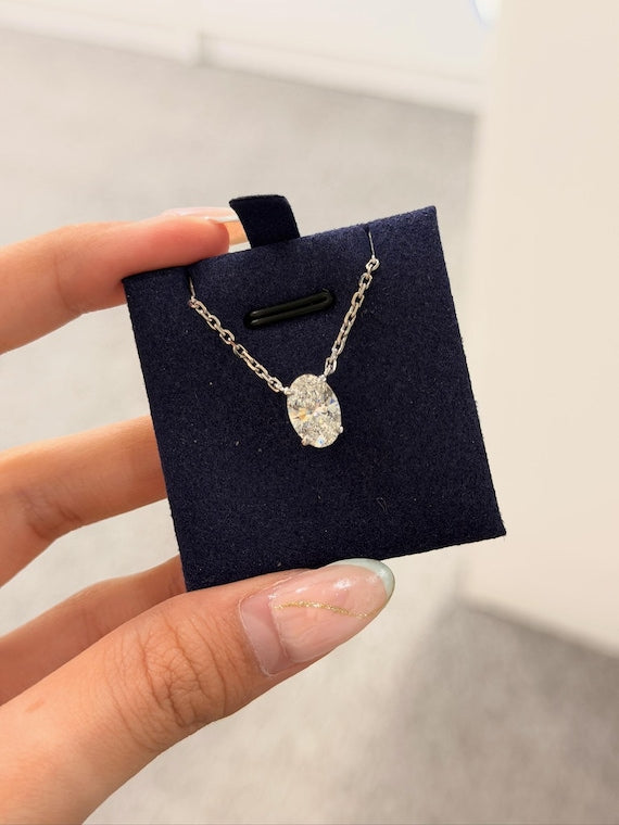 2 ct Oval Lab Grown Diamond Necklace 14K White Gold