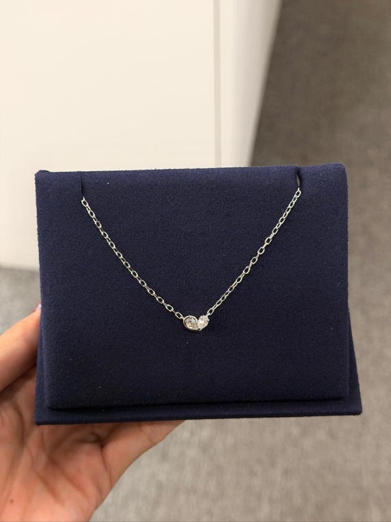 Pear Lab Grown Diamond Necklace Two Stone 925 Sterling Silver
