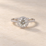 1 ct Round Lab Grown Diamond Halo Engagement Ring 14K White Gold