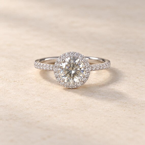 1 ct Round Lab Grown Diamond Halo Engagement Ring 14K White Gold