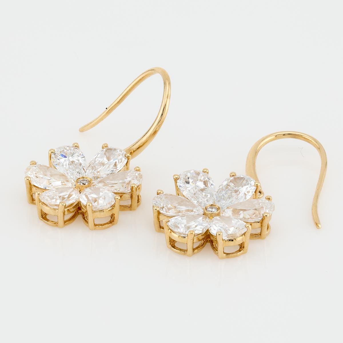 Lab Grown Diamond Flower Earrings Pear Petal Drops 5.20 ct 14K Yellow Gold