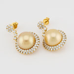Golden South Sea Pearl Drop Earrings Lab Grown Diamond Halo 14K Yellow Gold