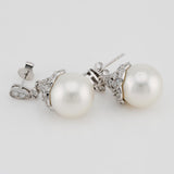 White South Sea Pearl Drop Earrings Lab Grown Diamond 14K Yellow Gold