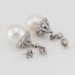 White South Sea Pearl Drop Earrings Lab Grown Diamond 14K Yellow Gold