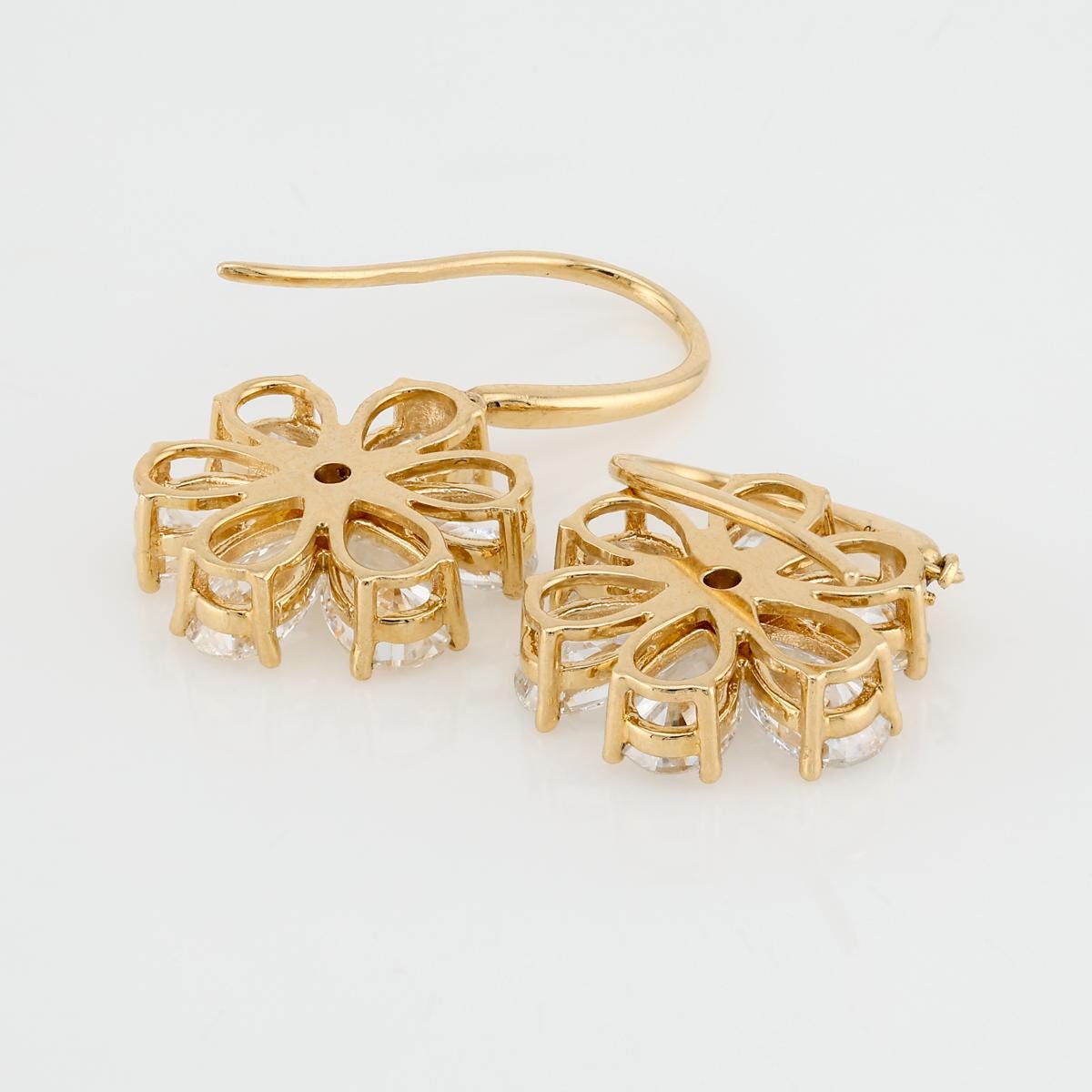 Lab Grown Diamond Flower Earrings Pear Petal Drops 5.20 ct 14K Yellow Gold