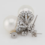 White South Sea Pearl Drop Earrings Lab Grown Diamond 14K Yellow Gold