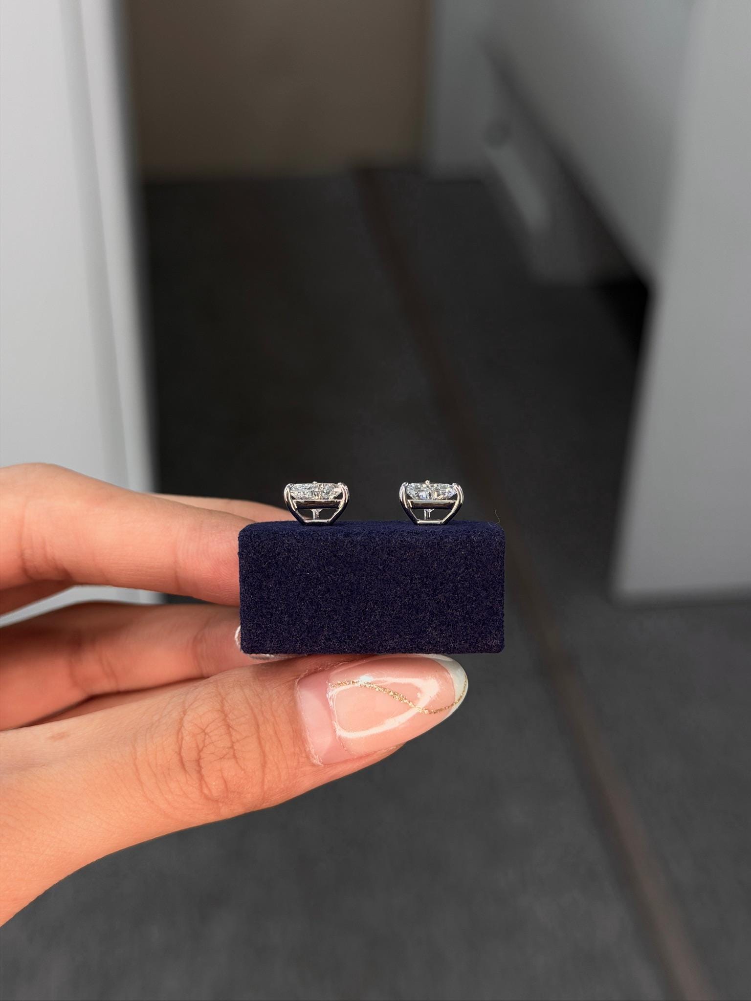 Trillion Lab Grown Diamond Stud Earrings 1 ct 18K White Gold