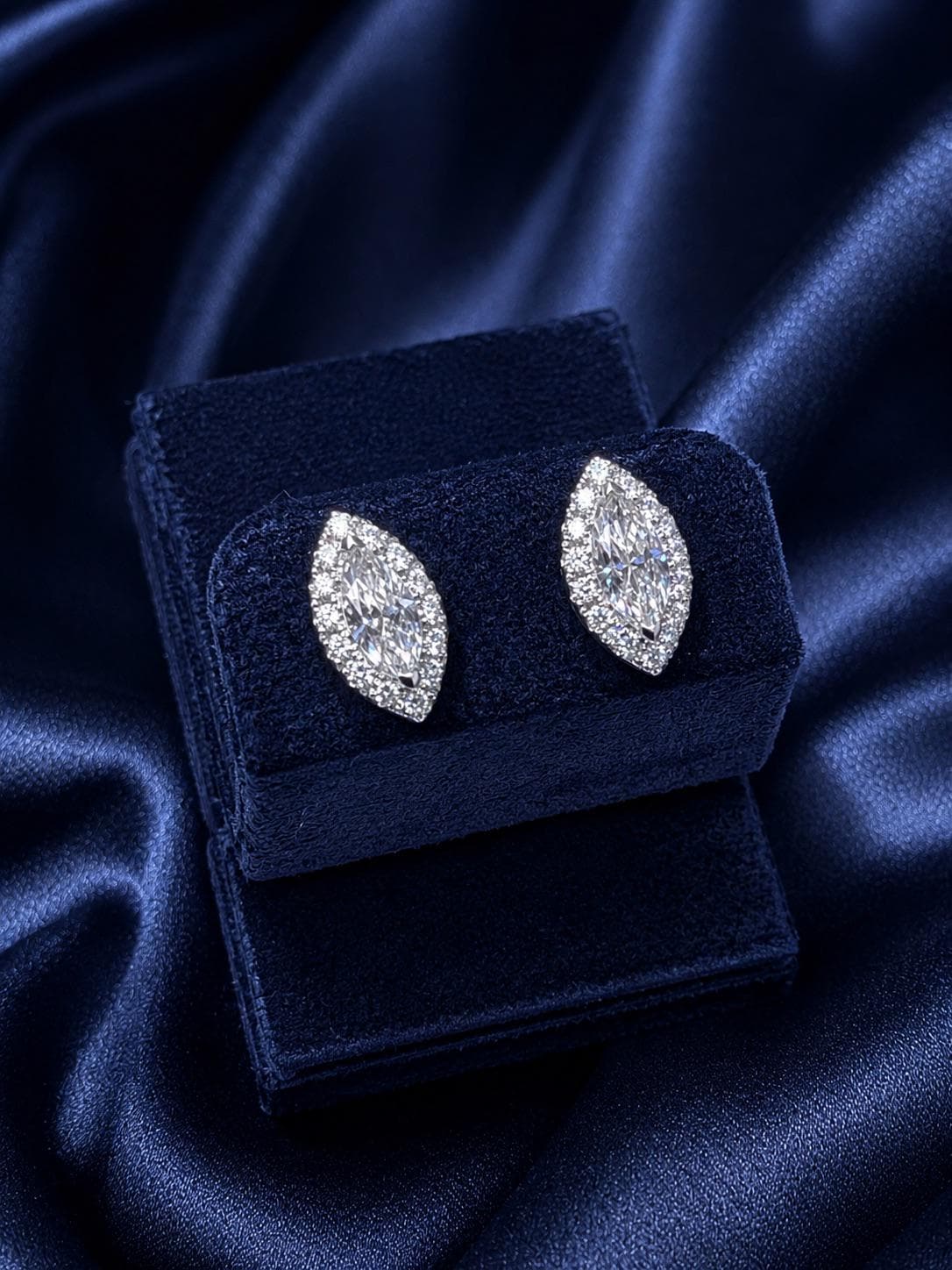 Lab Grown Diamond Halo Stud Earrings Marquise 0.63 ct 14K White Gold