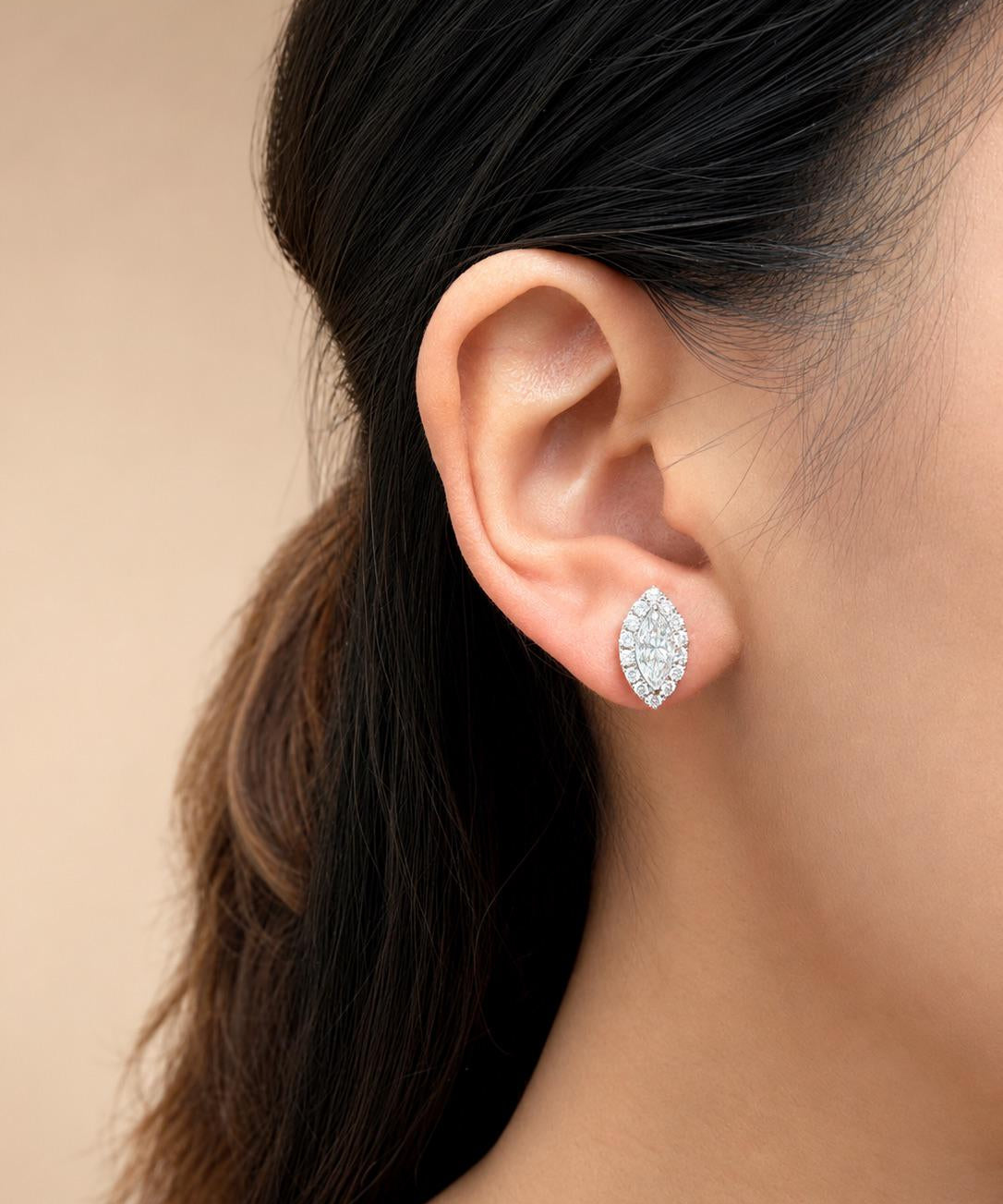 Lab Grown Diamond Halo Stud Earrings Marquise 0.63 ct 14K White Gold