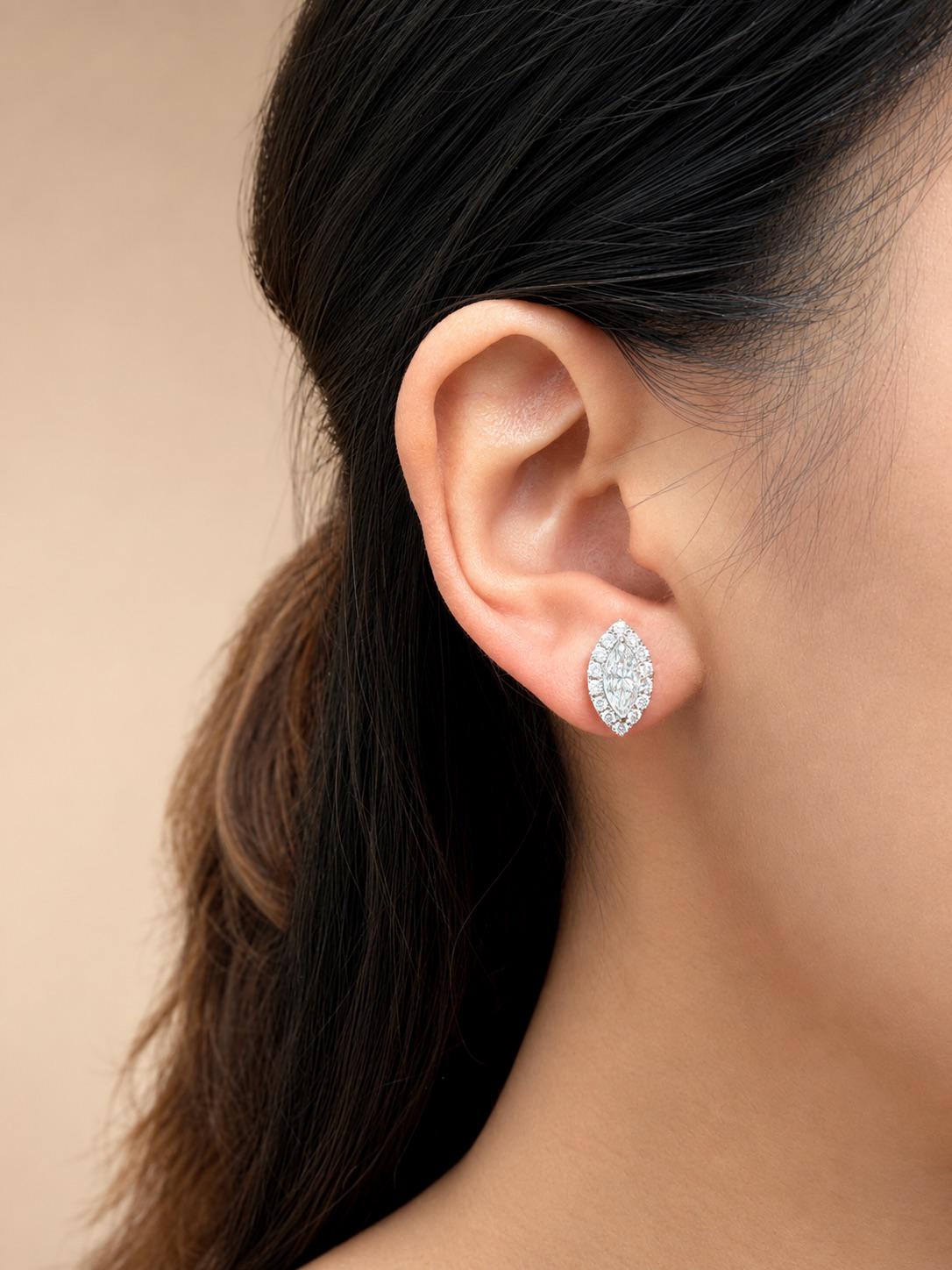 Lab Grown Diamond Halo Stud Earrings Marquise 0.63 ct 14K White Gold