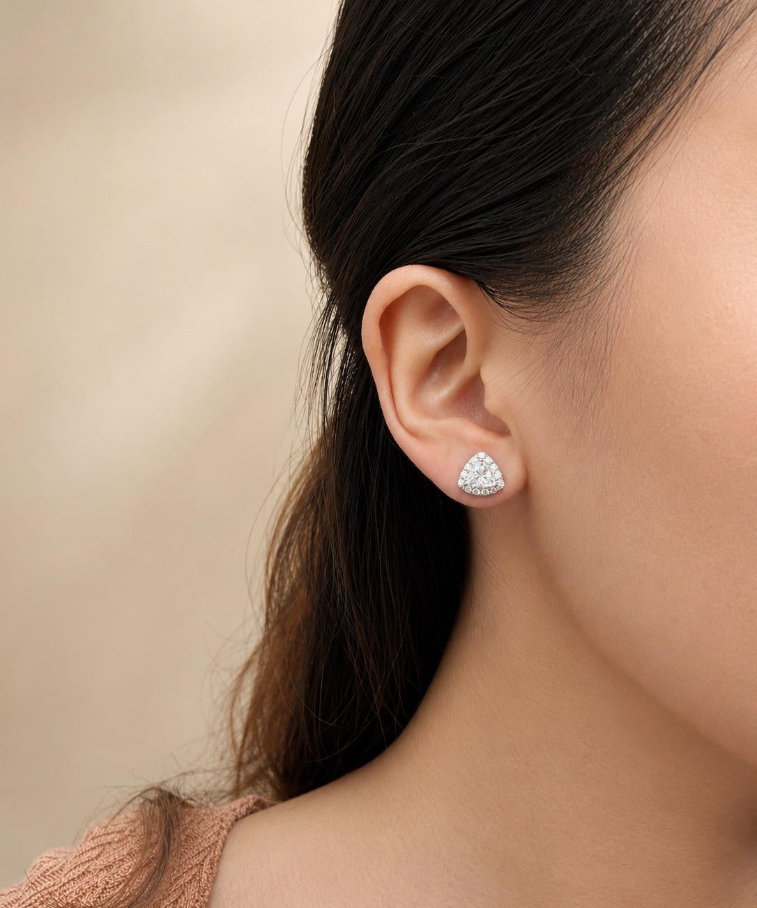 Lab Grown Diamond Halo Stud Earrings Trillion 0.59 ct 14K White Gold