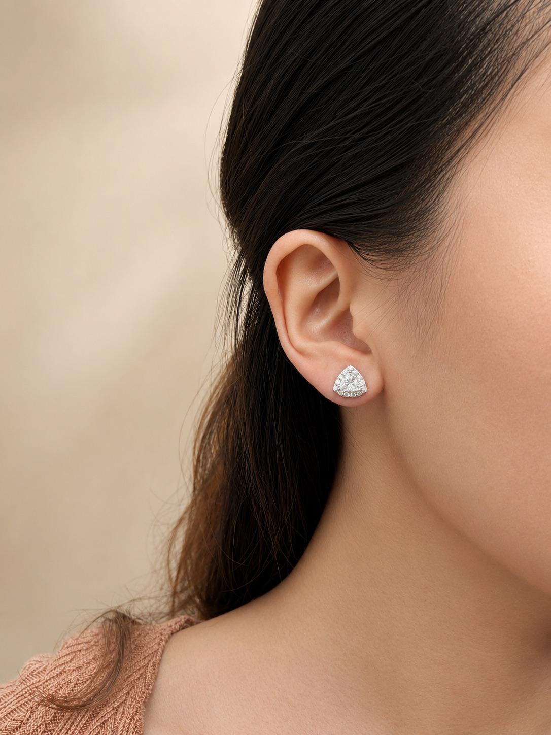 Lab Grown Diamond Halo Stud Earrings Trillion 0.59 ct 14K White Gold
