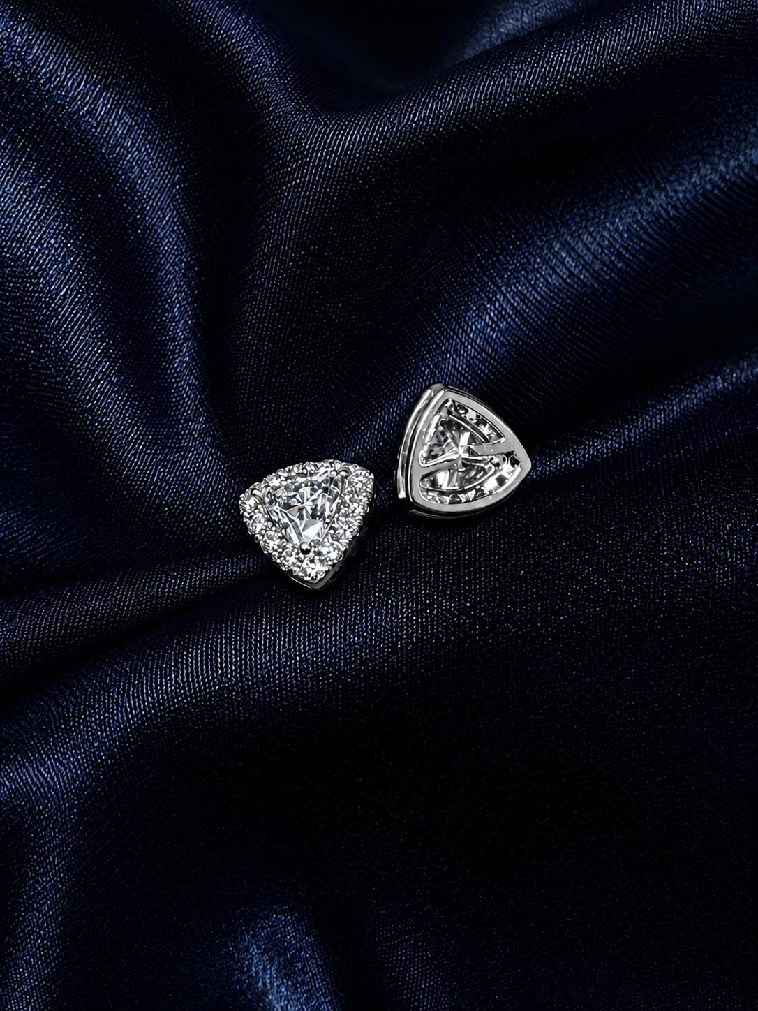 Lab Grown Diamond Halo Stud Earrings Trillion 0.59 ct 14K White Gold