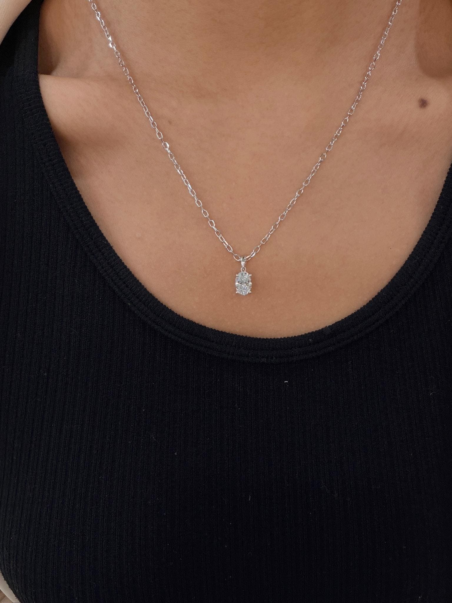 2 ct Oval Lab Grown Diamond Necklace 14K White Gold