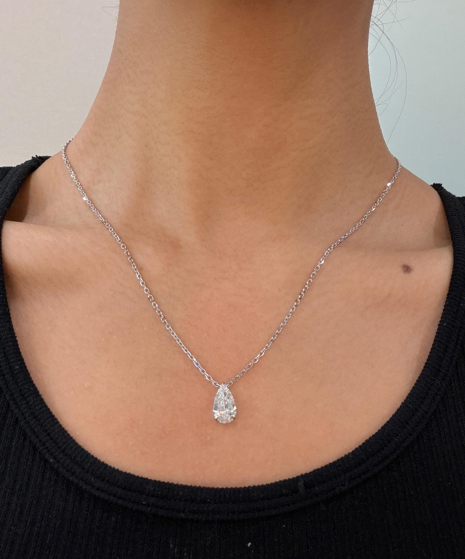 2 ct Pear Lab Grown Diamond Solitaire Necklace 14K White Gold