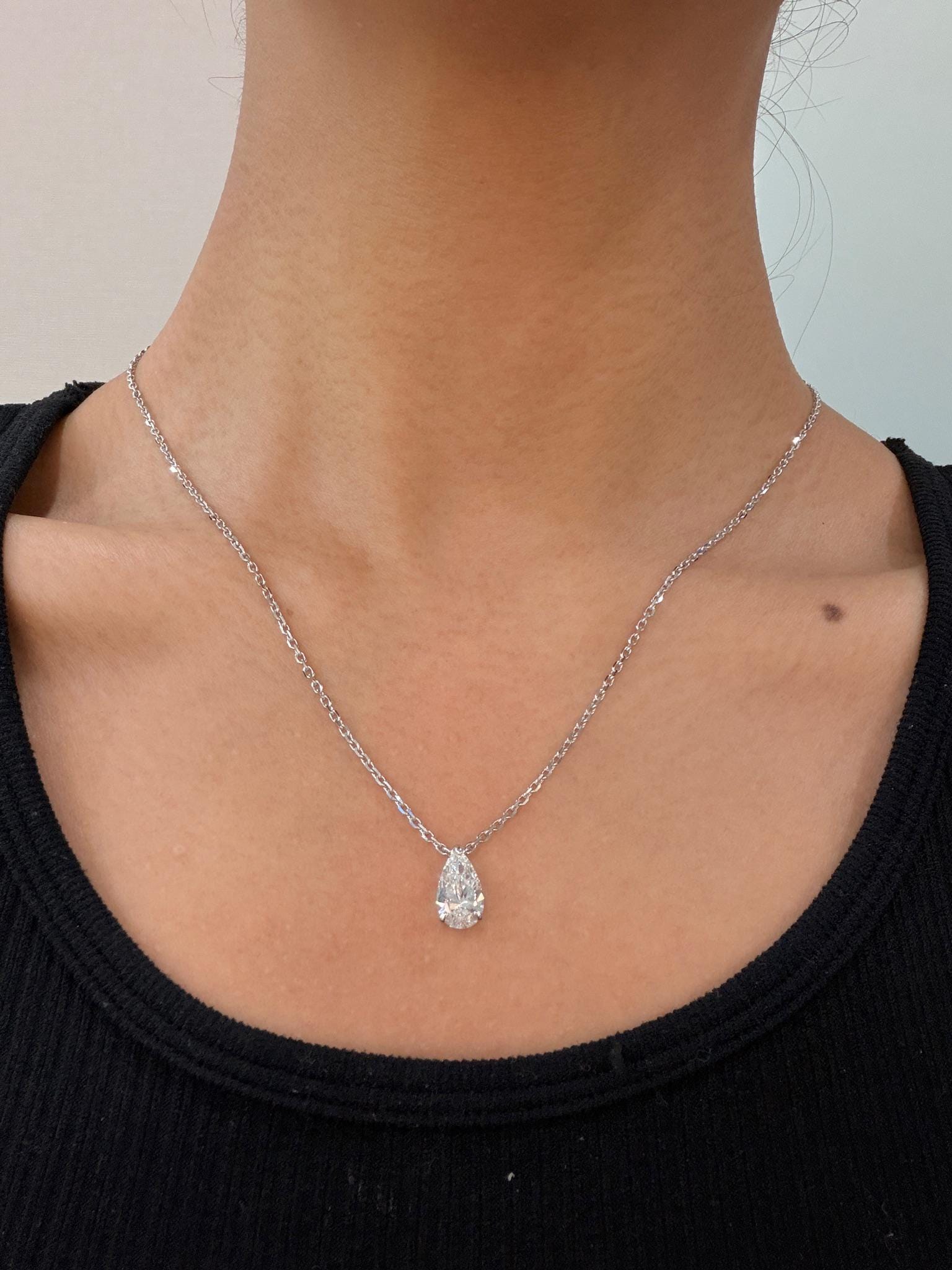 2 ct Pear Lab Grown Diamond Solitaire Necklace 14K White Gold