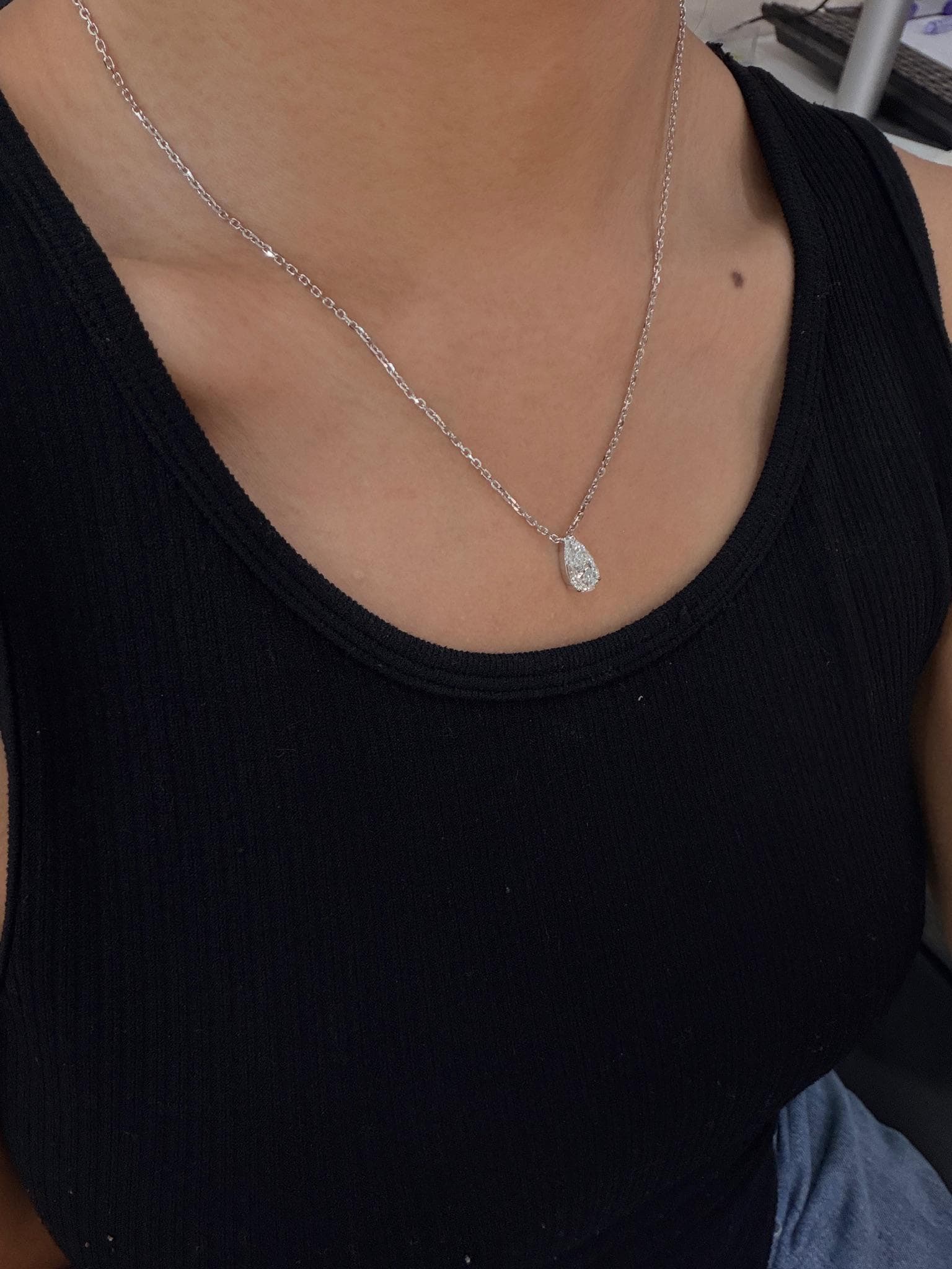 2 ct Pear Lab Grown Diamond Solitaire Necklace 14K White Gold