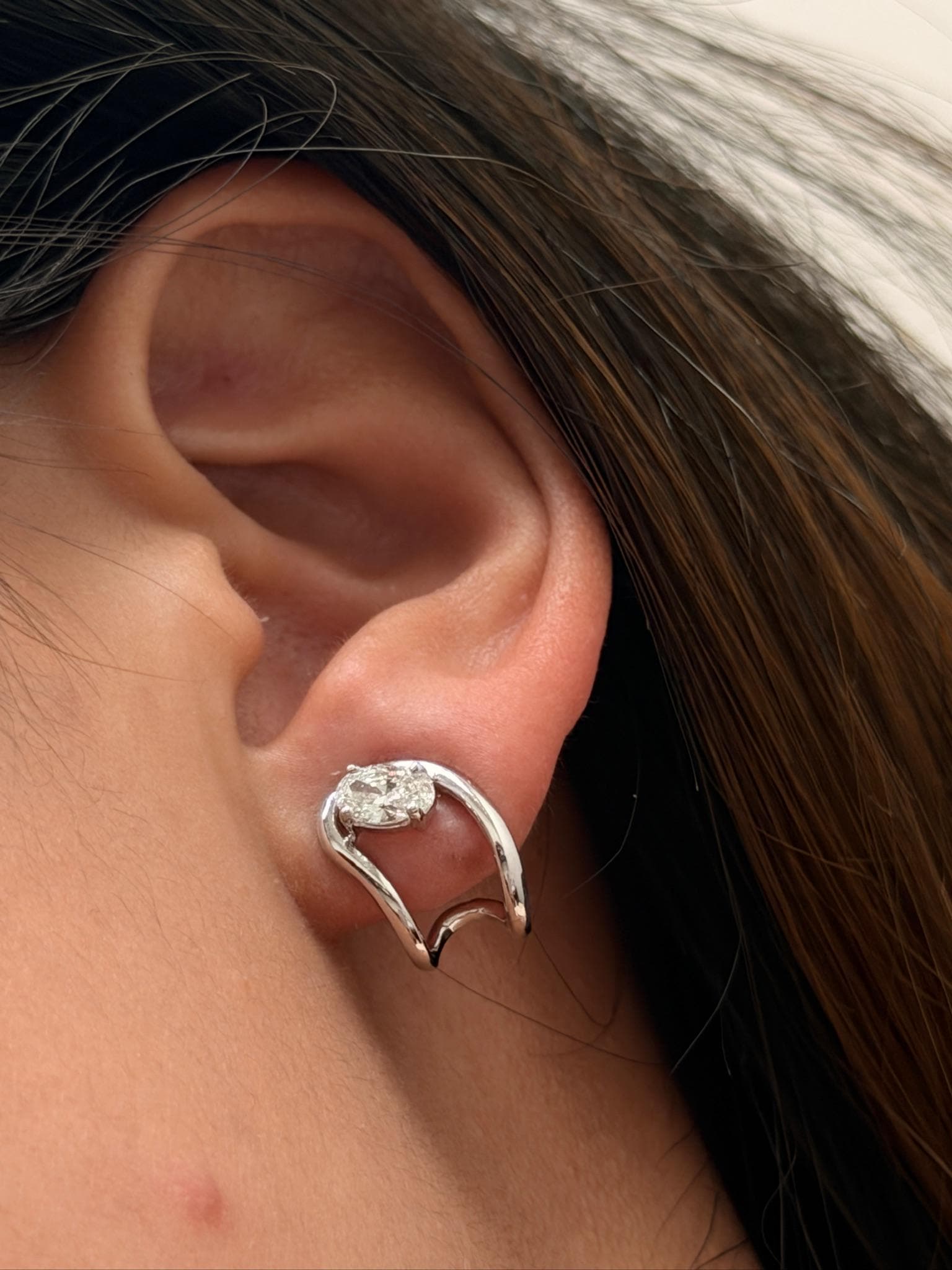 Lab Grown Diamond Huggie Earrings, Oval 0.79 ct 9K White Gold