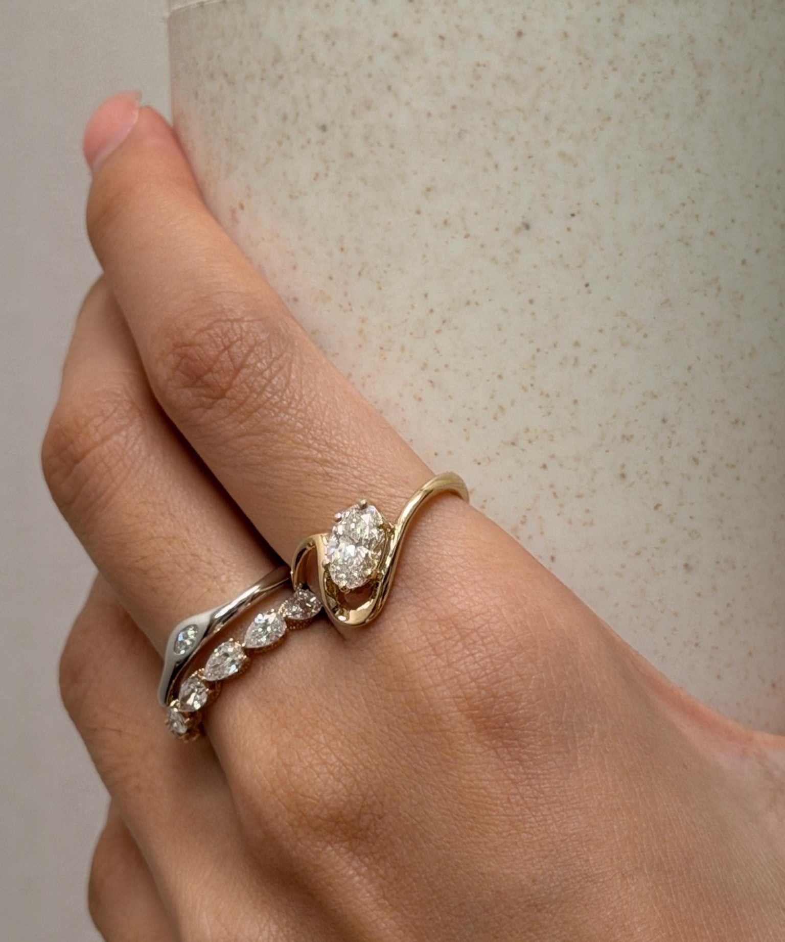 Marquise Lab Grown Diamond Ring 925 Sterling Silver Curved Band