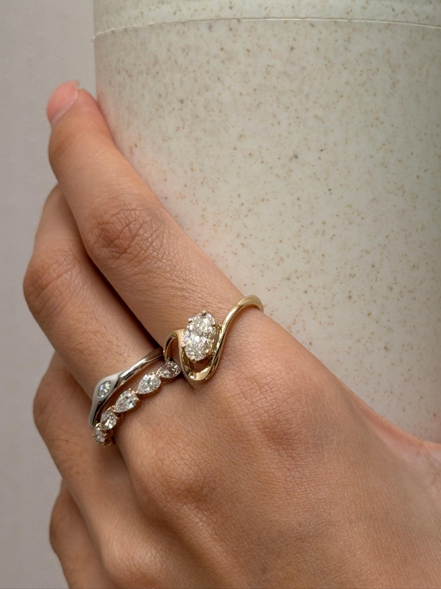 Marquise Lab Grown Diamond Ring 925 Sterling Silver Curved Band