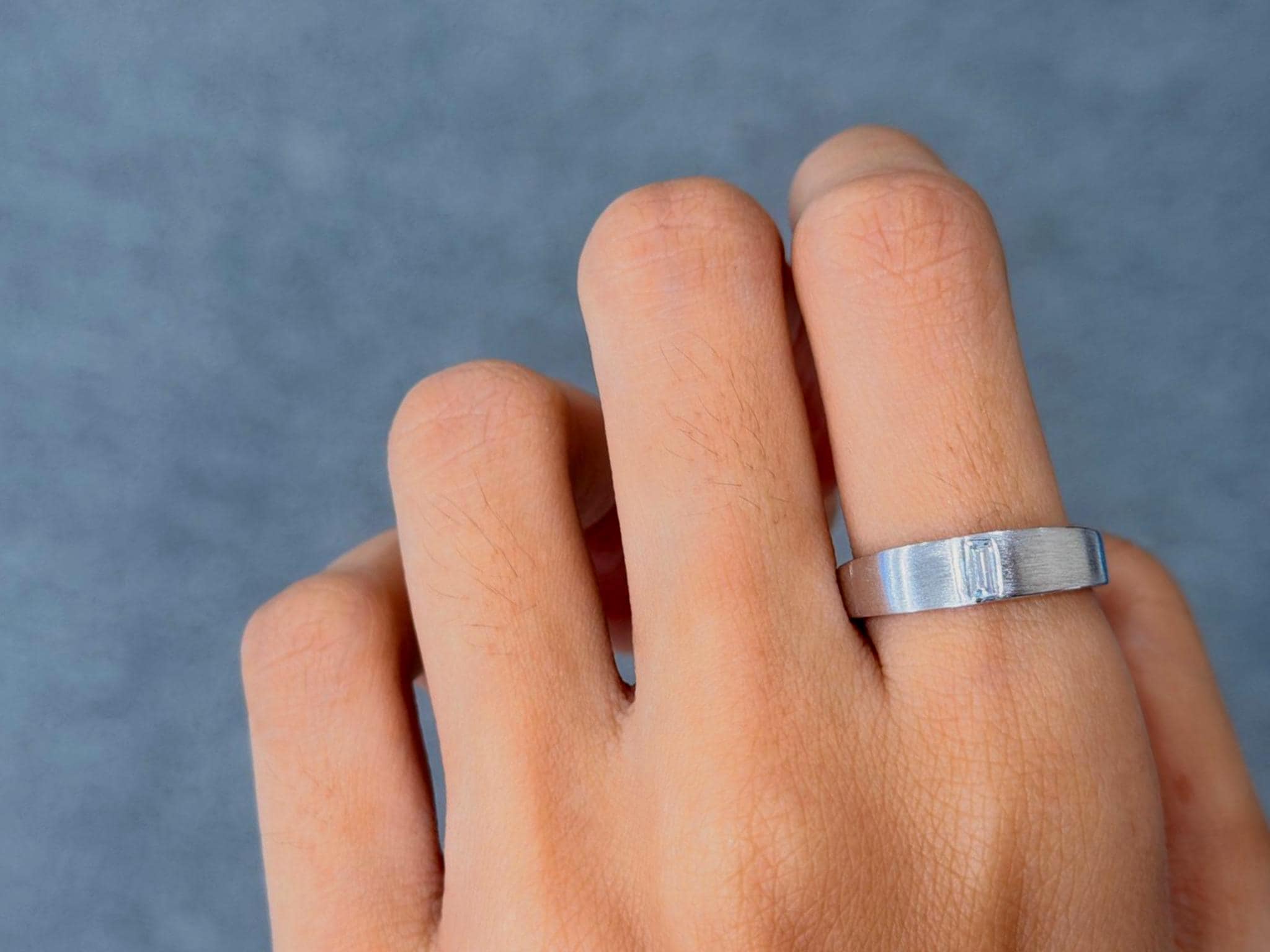 Baguette Lab Grown Diamond Band 925 Sterling Silver Brushed