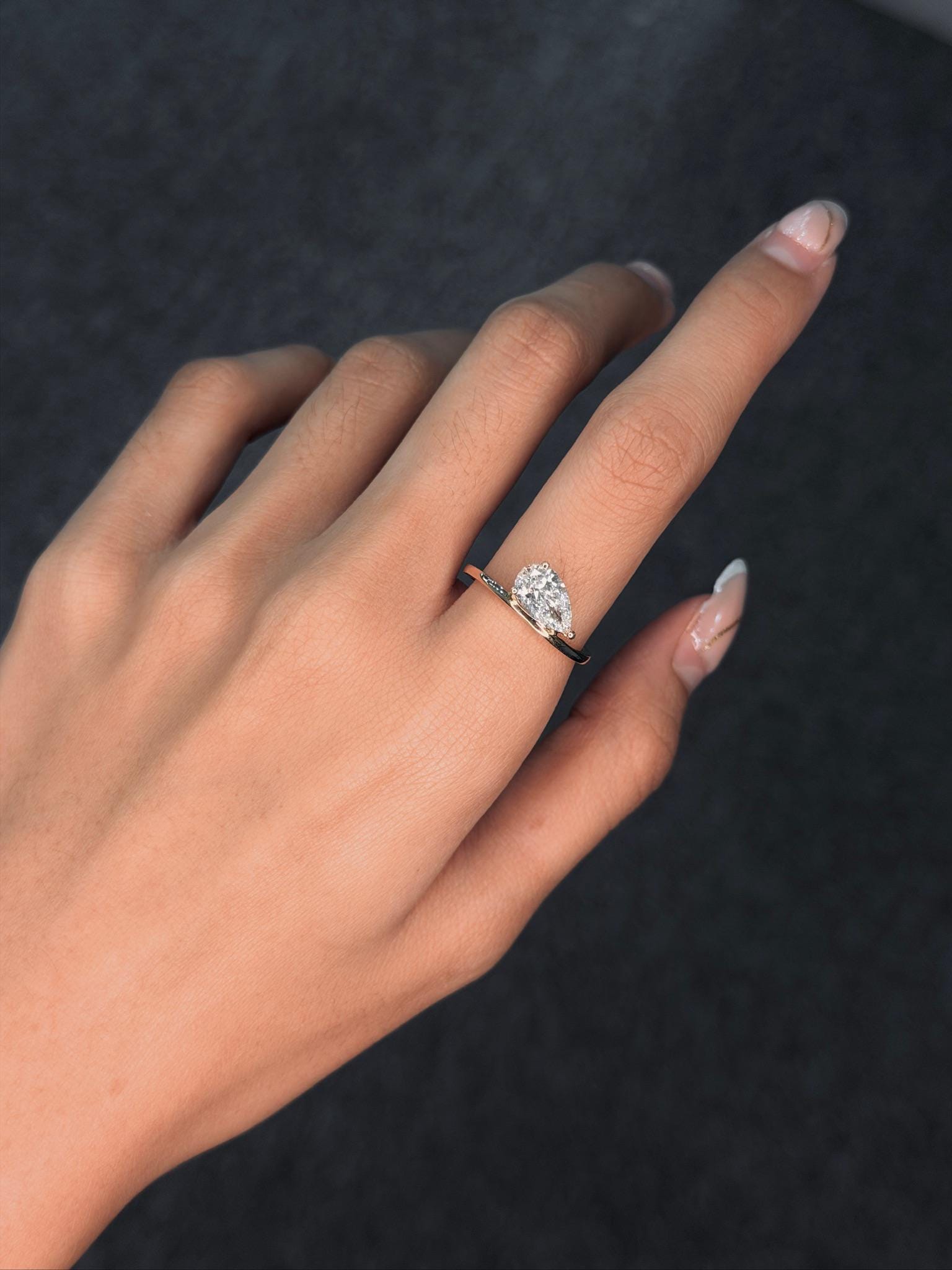 1.20 ct Pear Lab Grown Diamond Solitaire Ring 9K Yellow Gold