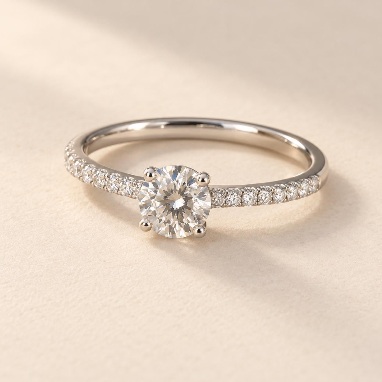 Round Pavé Engagement Ring 0.75ct