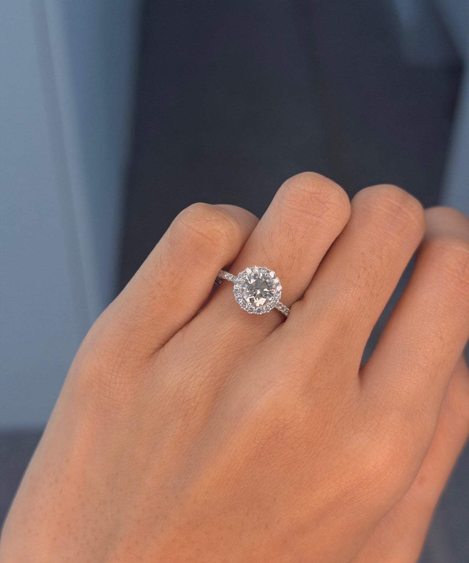 1 ct Round Lab Grown Diamond Halo Engagement Ring 14K White Gold