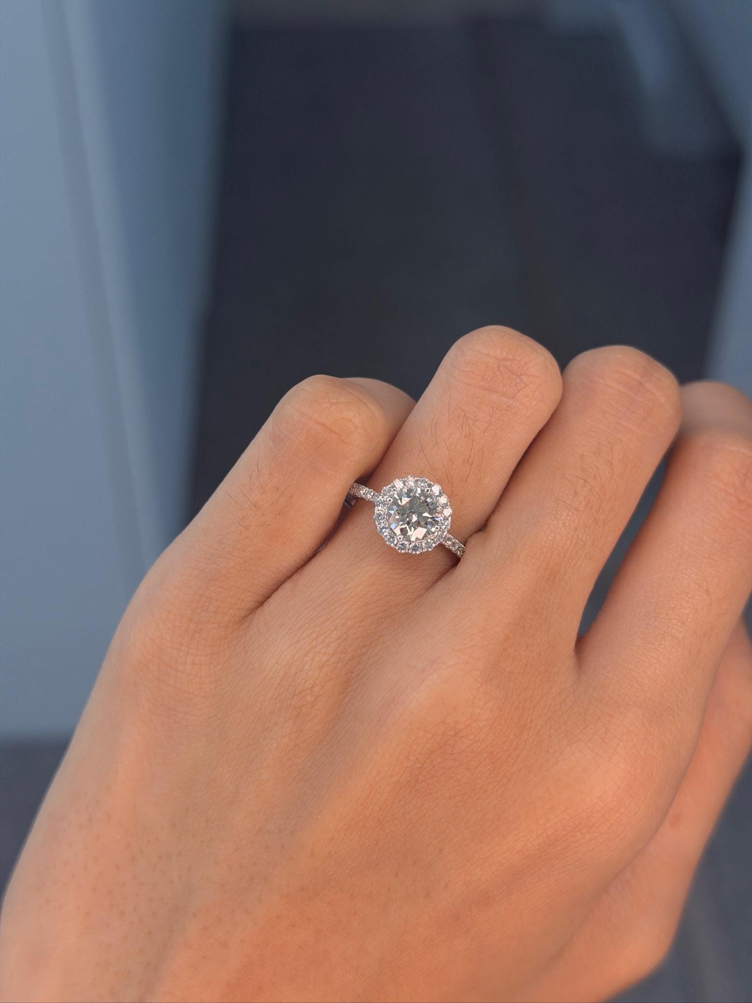 1 ct Round Lab Grown Diamond Halo Engagement Ring 14K White Gold