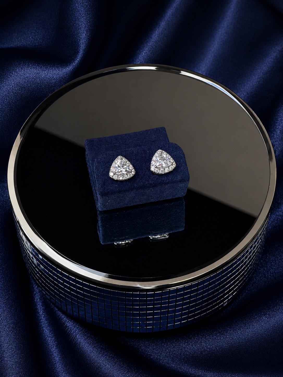 Lab Grown Diamond Halo Stud Earrings Trillion 0.59 ct 14K White Gold