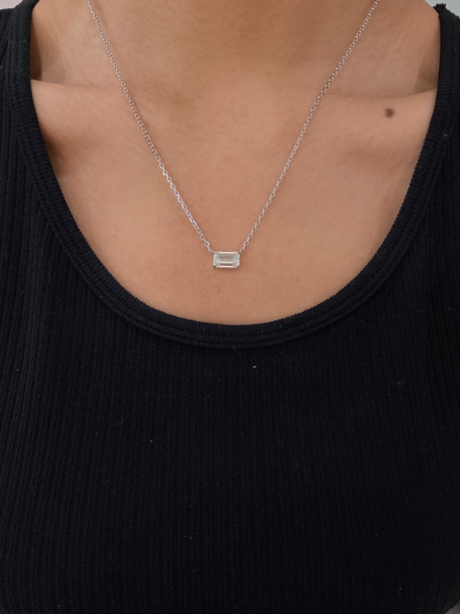2 ct Emerald Cut Lab Grown Diamond Necklace 14K White Gold