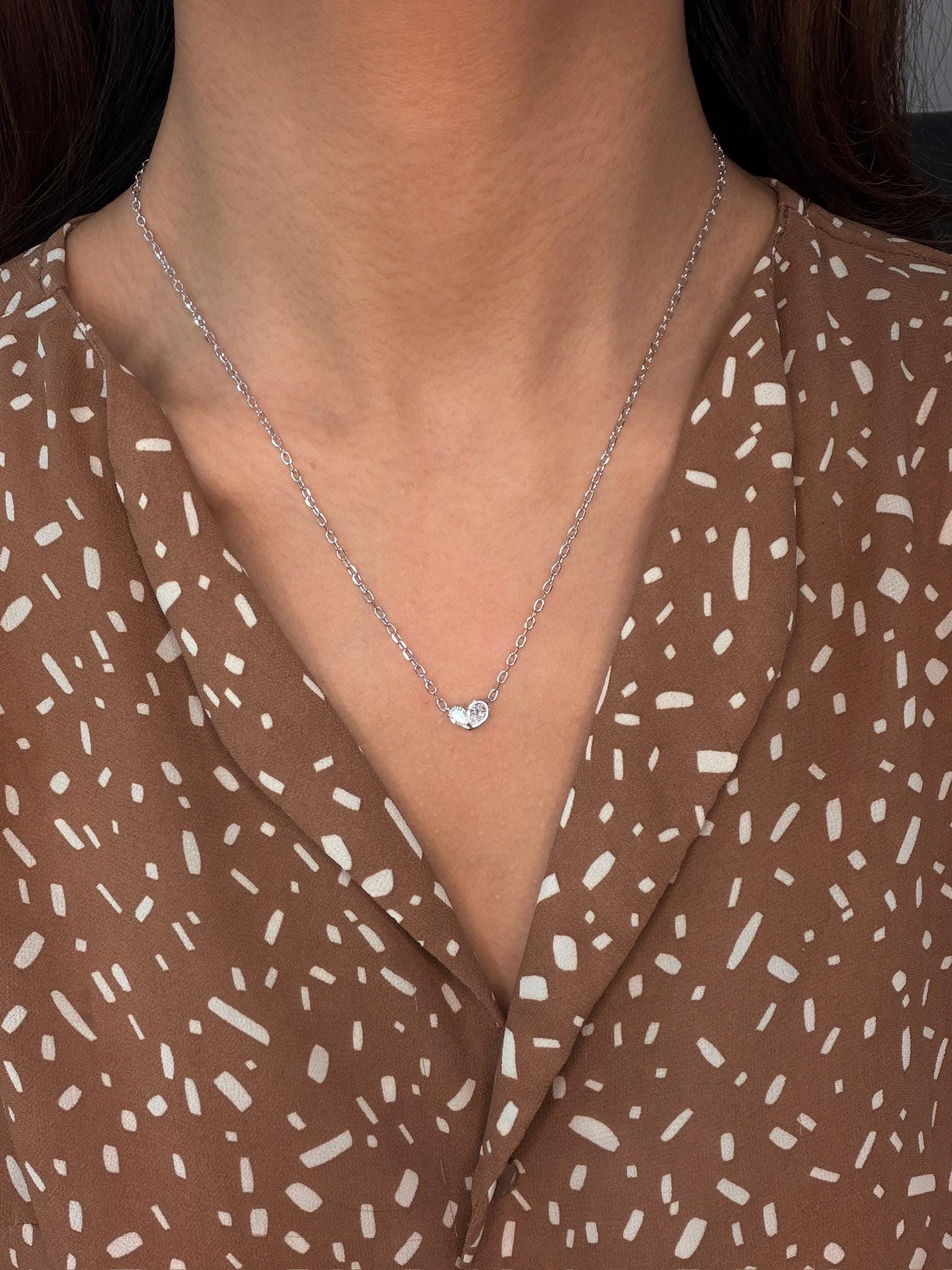 Pear Lab Grown Diamond Necklace Two Stone 925 Sterling Silver