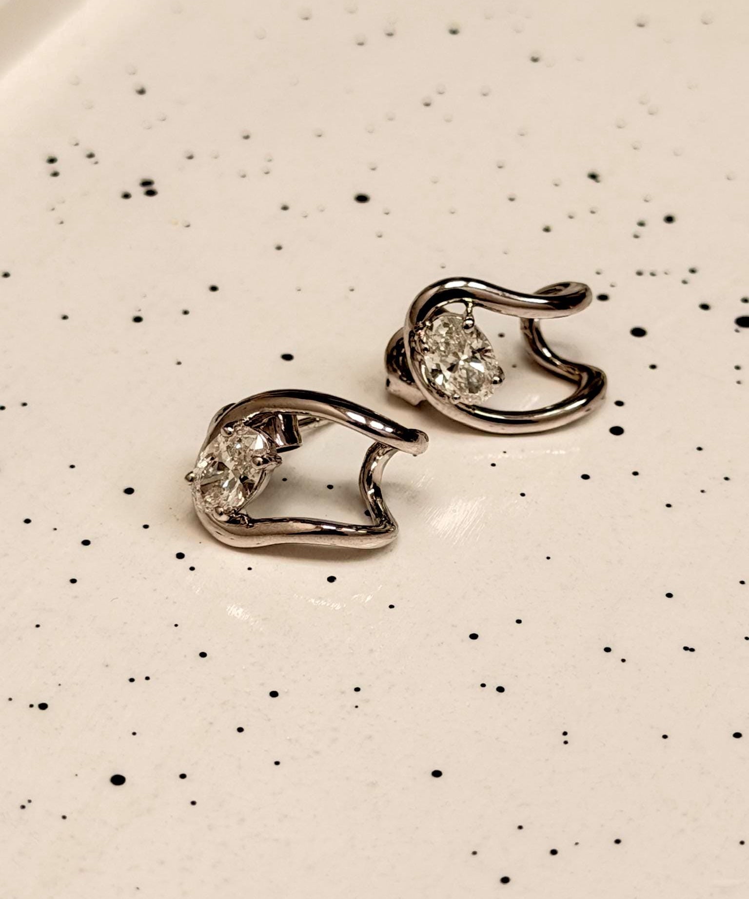 Lab Grown Diamond Huggie Earrings, Oval 0.79 ct 9K White Gold